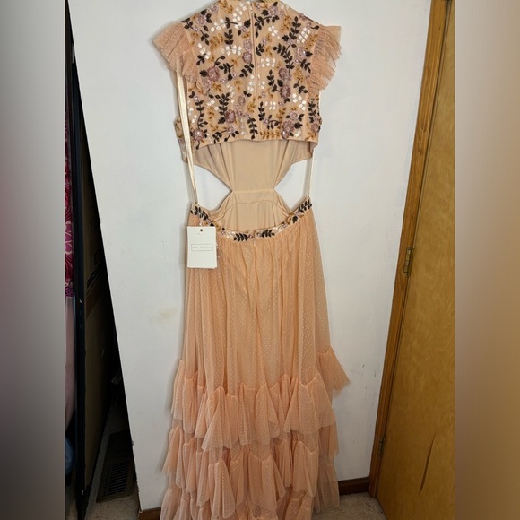 NWT Mac Duggal Cutout Tiered Ruffle Skirt Dress Peach Multi Embroidered - Picture 5 of 16